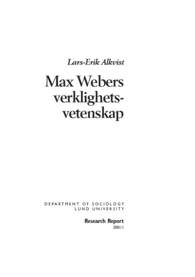 Max Webers verklighetsvetenskap